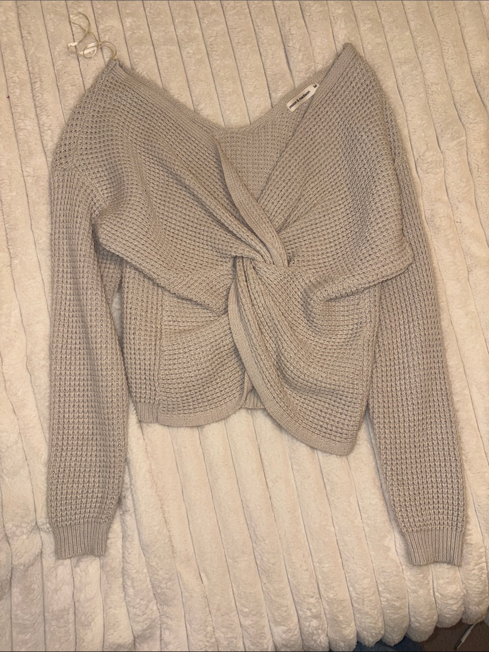 moon & madison Twist-Front V-Neck Sweater - Gray